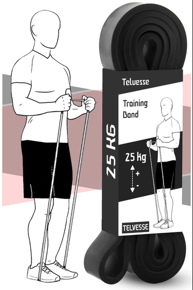 25 KG Direnç Bandı Kas Geliştirme Lastiği Fitness Pilates Cross Training Bant Siyah - Sert ürün görseli 1