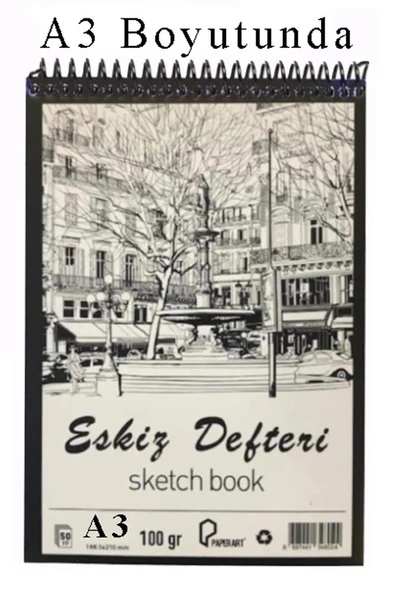 Eskiz Defteri A3 Spralli 50 Yaprak 1 Adet 100 gr 297x420 mm Sketch Book Üstten Açılmalı Ezkiz Defteri ürün görseli 1
