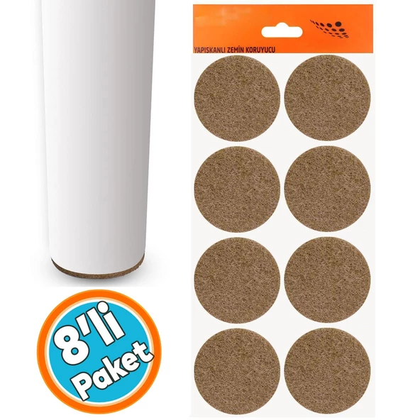 Yapışkanlı Zemin Koruyucu Keçe 50 mm (8'li PAKET) Masa Sandalye Mobilya Koltuk Ayak Keçesi Yuvarlak ürün görseli 1