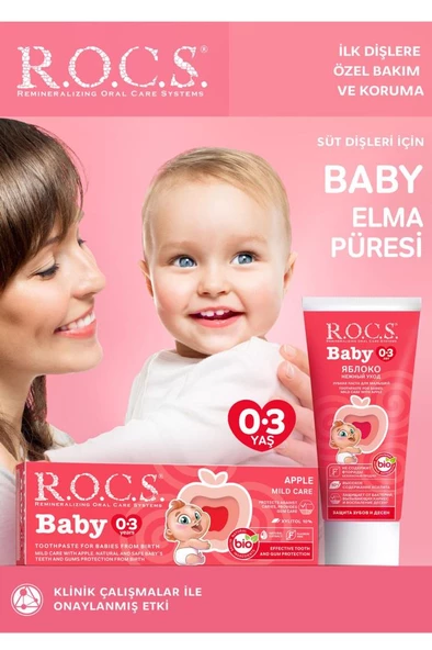 Rocs Baby 0-3 Yaş Elma Püresi-Florürsüz Diş Macunu 35 ML ürün görseli 1