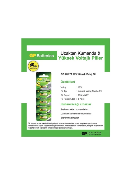 GP Gp 27A-C5 12V Alkalin 5Li Kartela - Resim 2