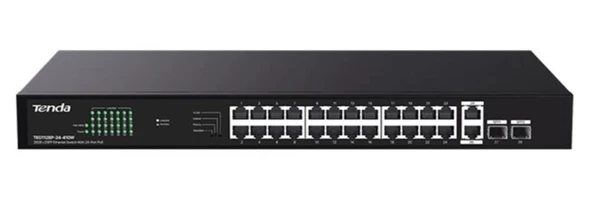 Tenda TEG1128P-24-410W 24 Port Poe+ 10-100-1000 2 Port SFP 2 Port Uplink Switch Çelik Kasa ürün görseli 1