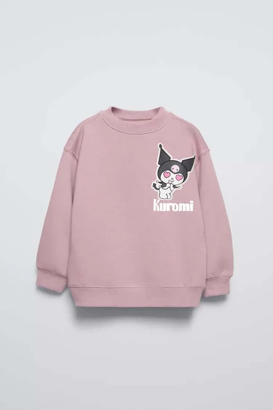 KIZ ÇOCUK KUROMİ MODELLİ BİSİKLET YAKA PAMUK SWEAT ürün görseli 1
