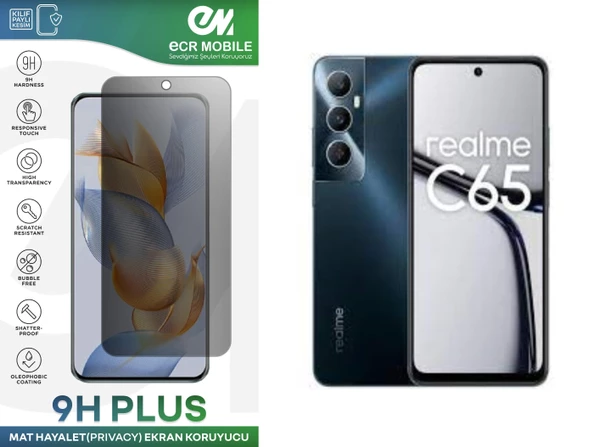 Realme C65 Ekran Koruyucu Tam Uyumlu 9H Esnek Nano Kırılmayan HAYALET(Privacy) ürün görseli 1