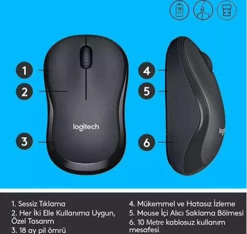 Logitech M220 Sessiz Kompakt Kablosuz Mouse - Siyah - Resim 6
