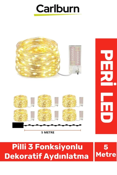 Led 5 Metre Sarı Pilli 3 Fonksiyonlu Dekoratif Aydınlatma Yeni Yıl Yılbaşı Çam Ağacı Ev Süsleme ürün görseli 1