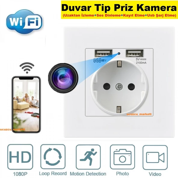Duvar Tip Priz Kamera (Uzaktan İzleme - Ses Dinleme - Kayıt Etme - Usb Şarj etme) ürün görseli 1