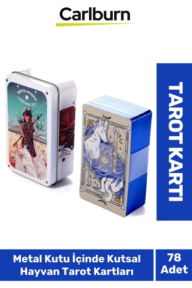 Beyaz Numen Tarot Teneke Metal Kutu İçinde Kutsal Hayvan PDF Kılavuzu Kitap Divination Kader 78 Adet ürün görseli 1