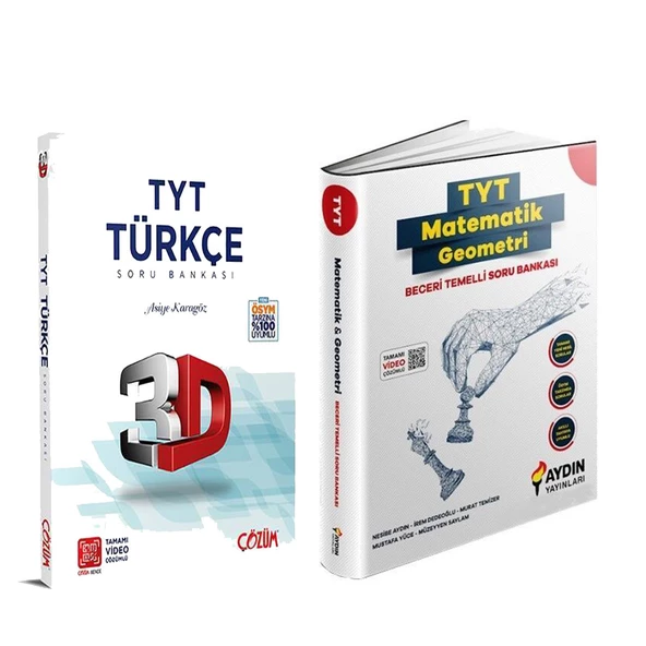 3D TYT Türkçe ve Aydın Matematik Geometri Beceri Temelli Soru Bankası Seti 2 Kitap ürün görseli 1