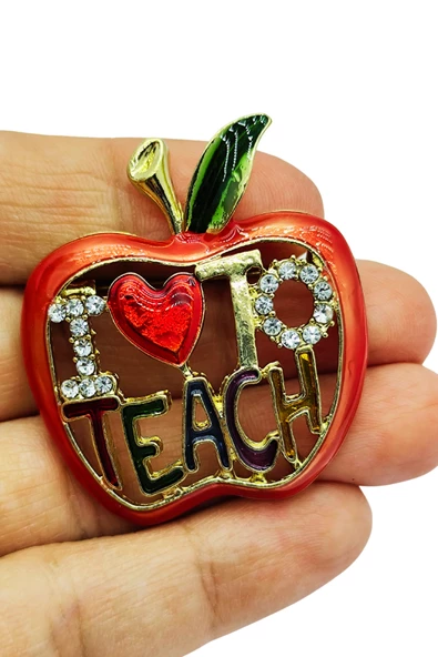 Öğretmenlere Özel I Love to Teach Elma Broş ürün görseli 1