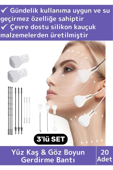 Premium Günlük Kullanım Suya Dayanıklı İpli Yüz Kaş&Göz Vücut Gıdı Gerdirme Bandı 3'lü Set 20 Adet ürün görseli 1
