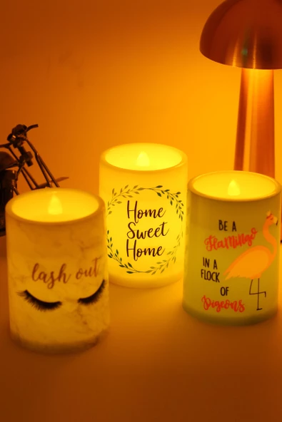 3lü Led Mum Kirpik Çelenk Flamingo Bardak Tipi Pilli Dumansız Alevli Dekoratif Yapay Mum Dekor Lamba ürün görseli 1