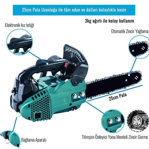 Prohummer 25cc Portatif Mini Benzinli Testere Ağaç Odun Dal Budama Ve Kesme Testeresi Ağaç Kesme Motoru PH217 ürün görseli 1