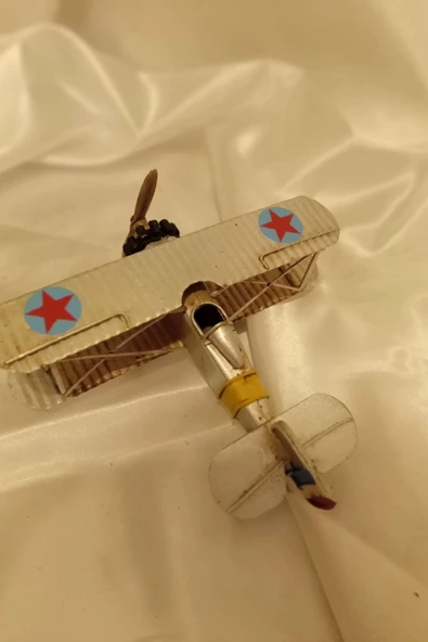 Metal Uçak Dekoratif Maket El Yapımı Oyuncak Teyyare Beyaz Nazar Boncuk Çift Kanat Kamikaze ürün görseli 1