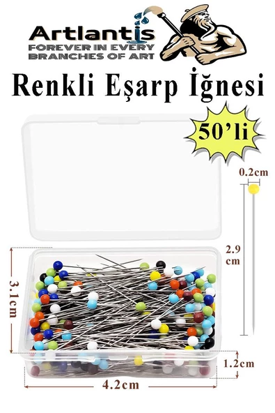 Eşarp İğnesi Renkli 50 li 1 Paket Türban İğnesi Başörtüsü Toplu İğne Şal Düğün Nikah Nişan Kına Sünnet Takı İğnesi ürün görseli 1