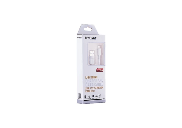 Syrox C12 2.0A 1mt Lightning Şarj Kablosu - Beyaz - Resim 2