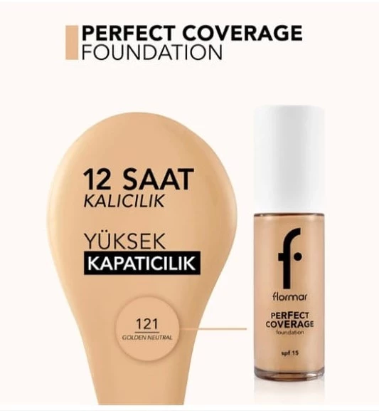 Flormar Perfect Coverage Foundation 121 Golden Neutral - Resim 4