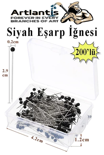 Eşarp İğnesi Siyah 200 lü 1 Paket Türban İğnesi Başörtüsü Toplu İğne Şal Düğün Nikah Nişan Kına Sünnet Takı İğnesi ürün görseli 1