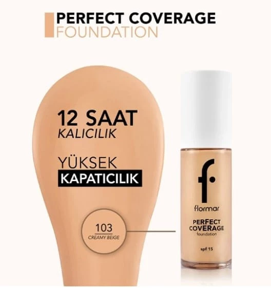Flormar Perfect Coverage Foundation 103 Creamy Beige - Resim 4