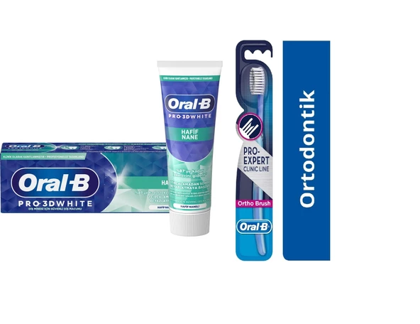 Oral-B Pro 3d White Hafif Nane Diş Macunu 75 Ml + Oral-B Pro-Expert Clinic Line Ortodontik 35 Yumuşak Diş Fırçası 1 + 1 ürün görseli 1