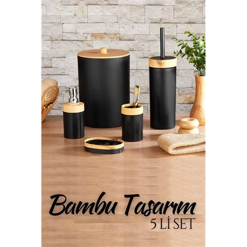 ModaCar 5 li Banyo Seti Bambu Design SİYAH ürün görseli 1