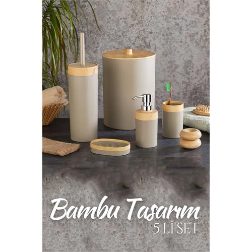 ModaCar 5 li Banyo Seti Bambu Design LATTE ürün görseli 1