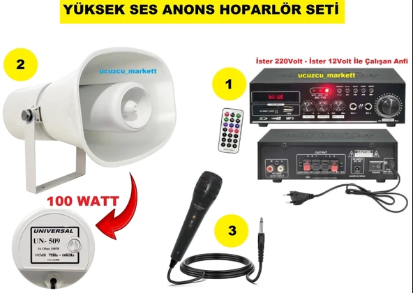 Anons Hoparlör Seti (100 Watt Hoparlör - Mikrofon - USB - SD Kart Girişli Mobil Amfi) ürün görseli 1