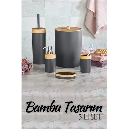 ModaCar 5 li Banyo Seti Bambu Design ANTRASİT ürün görseli 1