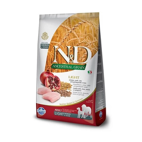 N&D Düşük Tahıllı Orta Ve Büyük Irk Tavuklu Narlı Light Köpek Maması 12 Kg ürün görseli 1