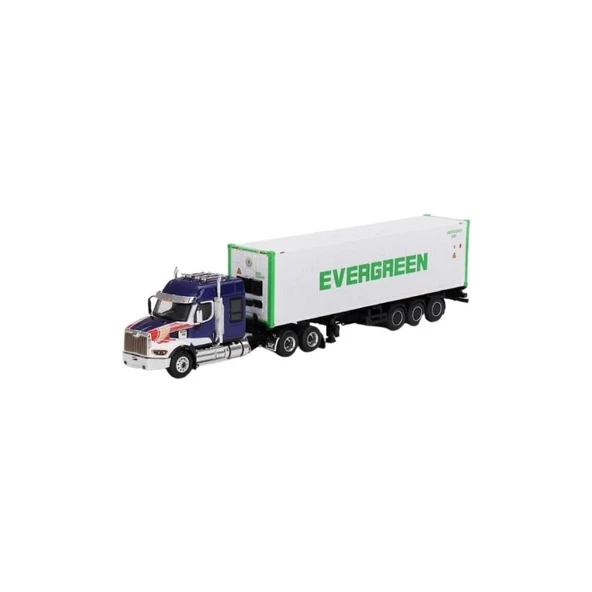 Mini Gt 597 1/64 Western Star 49X Blue W/ 40' Reefer Container "evergreen" model Araba ürün görseli 1