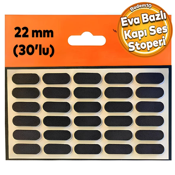Eva Bazlı Darbe Ses Kapı Stoperi Keçe Yapışkanlı 22 mm (30'lu PAKET) Dolap Kapak Çekmece Oval Siyah ürün görseli 1