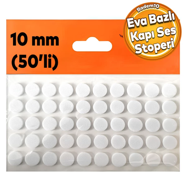 Eva Bazlı Darbe Ses Kapı Stoperi Keçe Yapışkanlı 10 mm (50'li PAKET) Dolap Kapak Çekmece Daire Beyaz ürün görseli 1