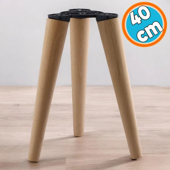 3'lü Ayak Takımı 40 cm Ahşap Sehpa Zigon Puf Tabure Ayağı Masa Ayakları 40 cm Bağlantı Aparatı Dahil ürün görseli 1