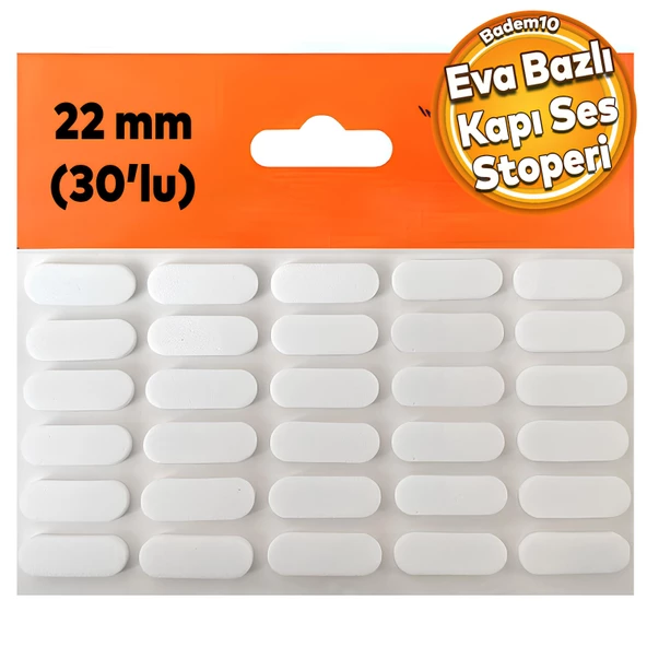 Eva Bazlı Darbe Ses Kapı Stoperi Keçe Yapışkanlı 22 mm (30'lu PAKET) Dolap Kapak Çekmece Oval Beyaz ürün görseli 1