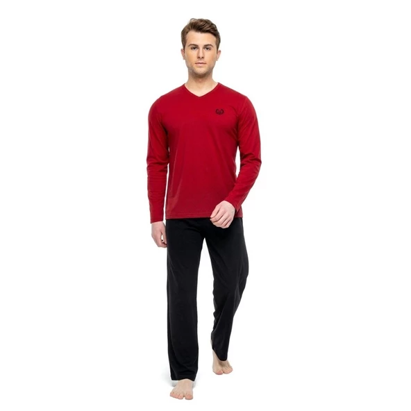Mod Collection %100 Pamuk Uzun Kol V Yaka Erkek Pijama Takım ürün görseli 1