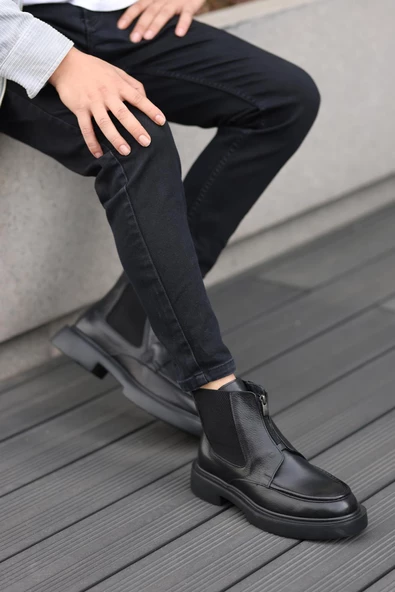 Shoetyle - Siyah Deri Fermuarlı Erkek Bot 250-085 ürün görseli 1