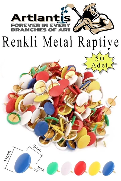 Renkli Raptiye 50 Adet 1 Paket Pvc Kaplı Başlıklı Raptiye Plastik Yuvarlak Düğmeli Raptiye Pano Okul Ofis Büro Ev ürün görseli 1