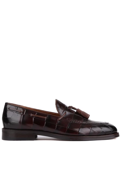 Shoetyle - Kahverengi Croco Deri Püsküllü Erkek Klasik Ayakkabı 250-7951 ürün görseli 1