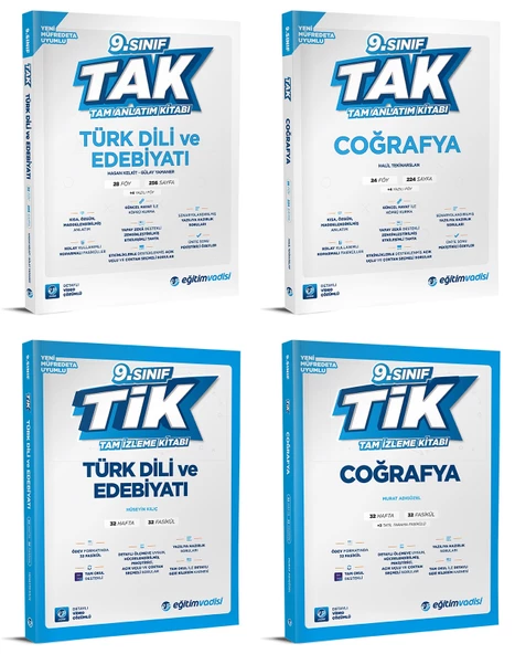 Eğitim Vadisi 2025 9. Sınıf Edebiyat + Coğrafya Tak Tam Anlatım + Tik Tam İzleme Seti 4 Kitap ürün görseli 1