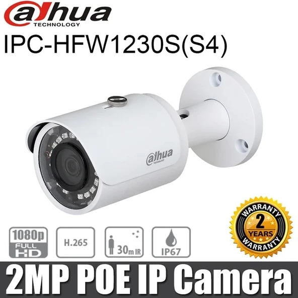 Dahua IPC-HFW1230S-S-0360B-S4 2MP 3.6MM STARLIGHT SDKARTLI IR BULLET POE IP KAMERA ürün görseli 1