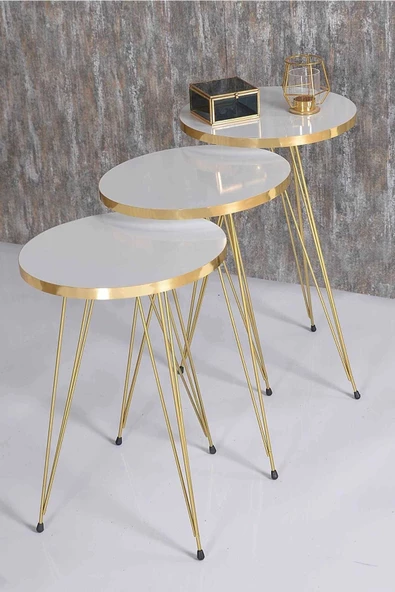 Zigon Sehpa Gold Beyaz Tel Ayak - Resim 2