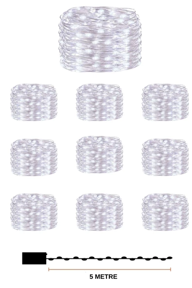10 Adet 5 Metre Beyaz Renk Pil ile Çalışan Peri Led  Dekoratif ve Şık Aydınlatma ürün görseli 1