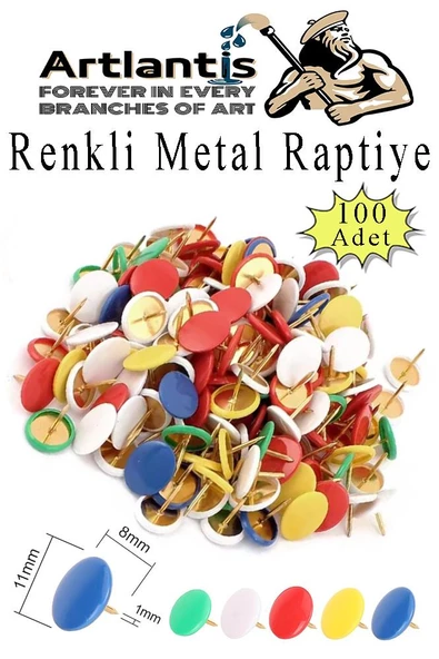 Renkli Raptiye 100 Adet 1 Paket Pvc Kaplı Başlıklı Raptiye Plastik Yuvarlak Düğmeli Raptiye Pano Okul Ofis Büro Ev ürün görseli 1