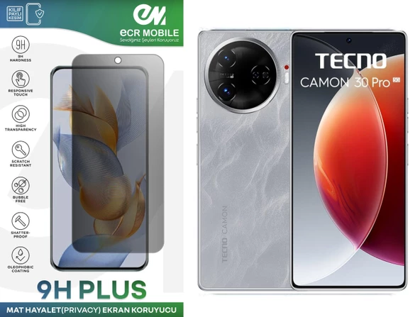Tecno Camon 30 Pro 5G Ekran Koruyucu Tam Uyumlu 9H Esnek Nano Kırılmayan HAYALET(Privacy) ürün görseli 1