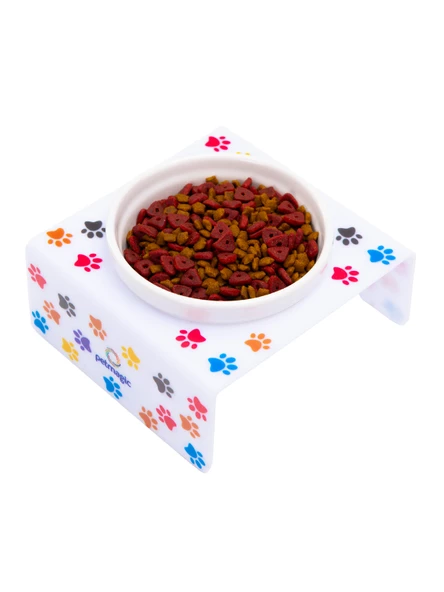 Petmagic Akrilik Beyaz Seramik Tekli Evcil Hayvan Kedi ve Mini Irk Köpek Mama Kabı-Beyaz Pati ürün görseli 1