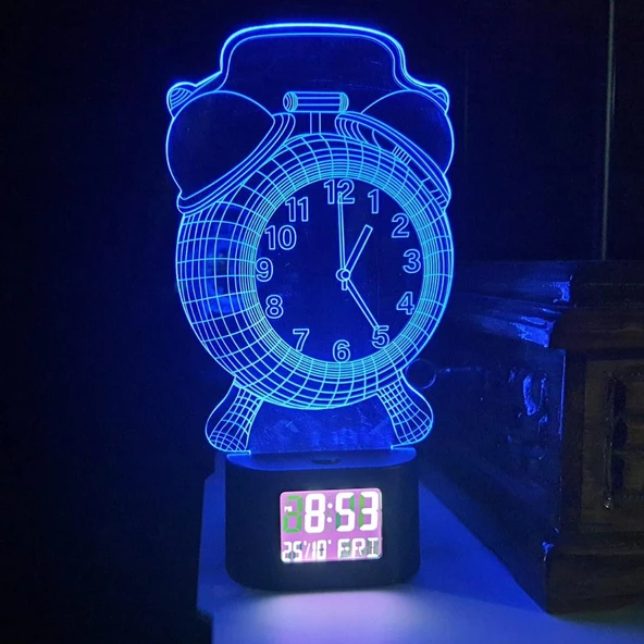 UpWay 3D İllüzyonlu RGB Işık Animasyonlu Çalar Masa Saati Gece Lambası ürün görseli 1