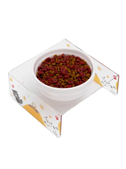 Petmagic Akrilik Beyaz Seramik Tekli Evcil Hayvan Kedi ve Mini Irk Köpek Mama Kabı-YuvarlananKedi ürün görseli 1