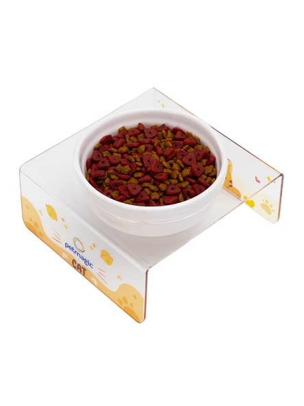 Petmagic Akrilik Beyaz Seramik Tekli Evcil Hayvan Kedi ve Mini Irk Köpek Mama Kabı-Şeffaf Cat ürün görseli 1