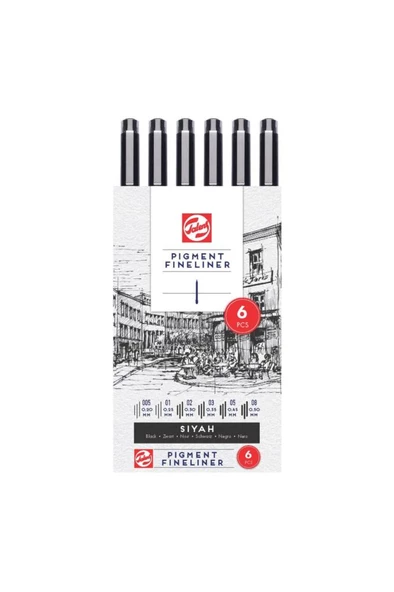 Talens Pigment Fineliner 6 Lı Kalem Seti Siyah Teknik Çizim Kalemleri ürün görseli 1