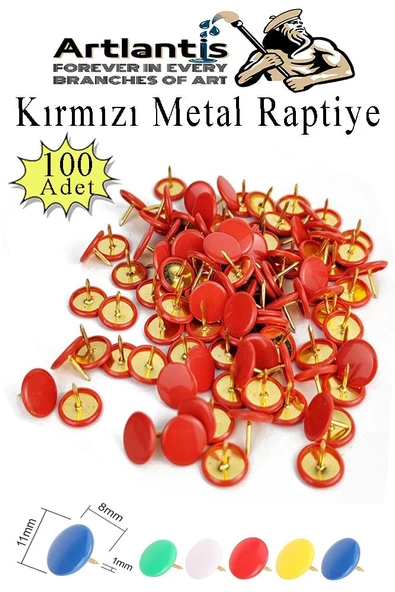 Kırmızı Raptiye 100 Adet 1 Paket Renkli Pvc Kaplı Başlıklı Raptiye Plastik Yuvarlak Düğmeli Raptiye Pano Okul Ofis Büro ürün görseli 1